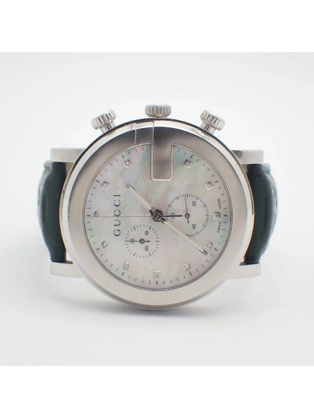 Gucci Chrono Chronograph Quartz Watch Diamond Shell Dial Leather Pawn
